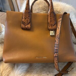 Michael Kors Brown Satchel with Textured Straps